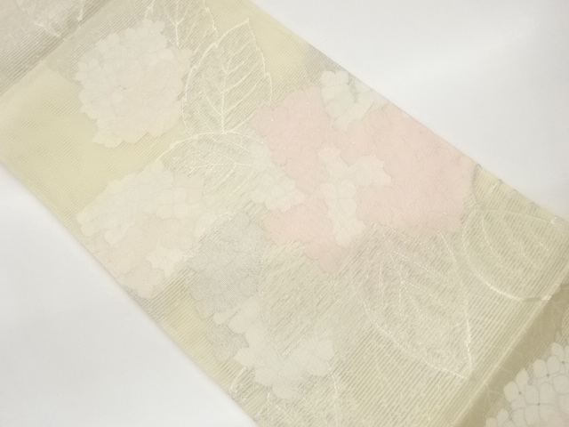 JAPANESE FUKURO OBI FOR SUMMER / UNUSED / WOVEN HYDRANGEA